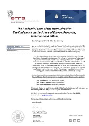 Academic Forum of the New University dedicated to the Conference on the Future of Europe: Prospects, Ambitions and Pitfalls