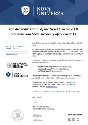 Akademski forum Nove univerze: EU Economic and Social Recovery after Covid-19